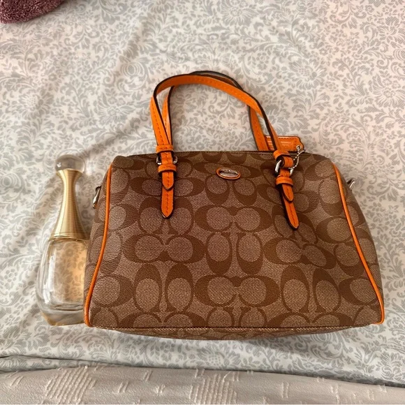 Coach mini Signature Brown Satchel with Orange Trim 2way bag - Picture 10 of 10